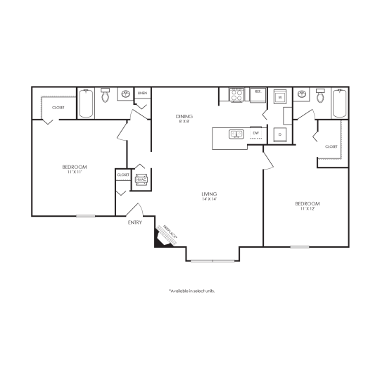 floor plan for the two bedroom apartment at The  Marley