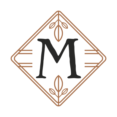 the m logo is shown in a brown and gold frame at The  Marley
